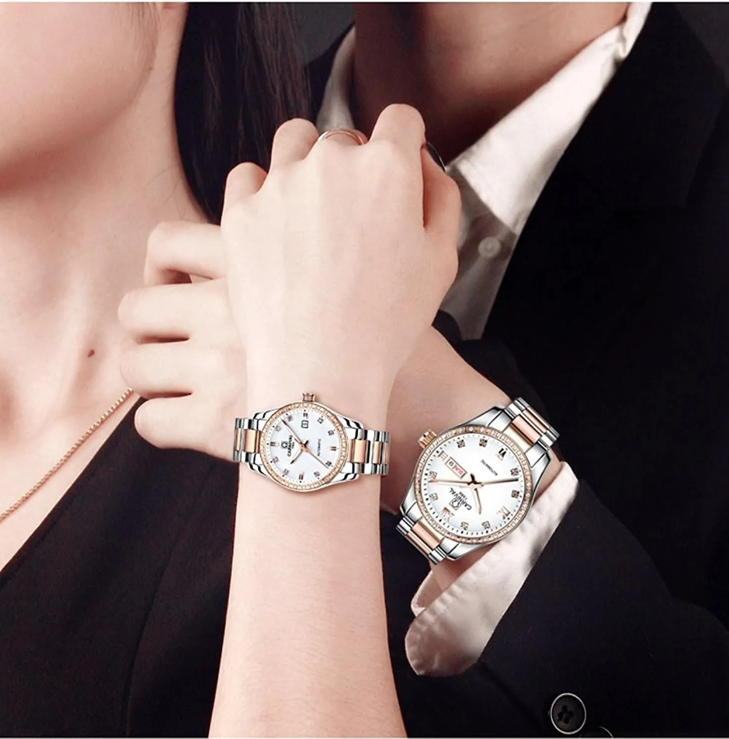 His and Hers of 2 carlien Couple Diamond Watches Automatic indolent majority imagery vulnerable Stainless Steel Waterproof Crystal Watch 