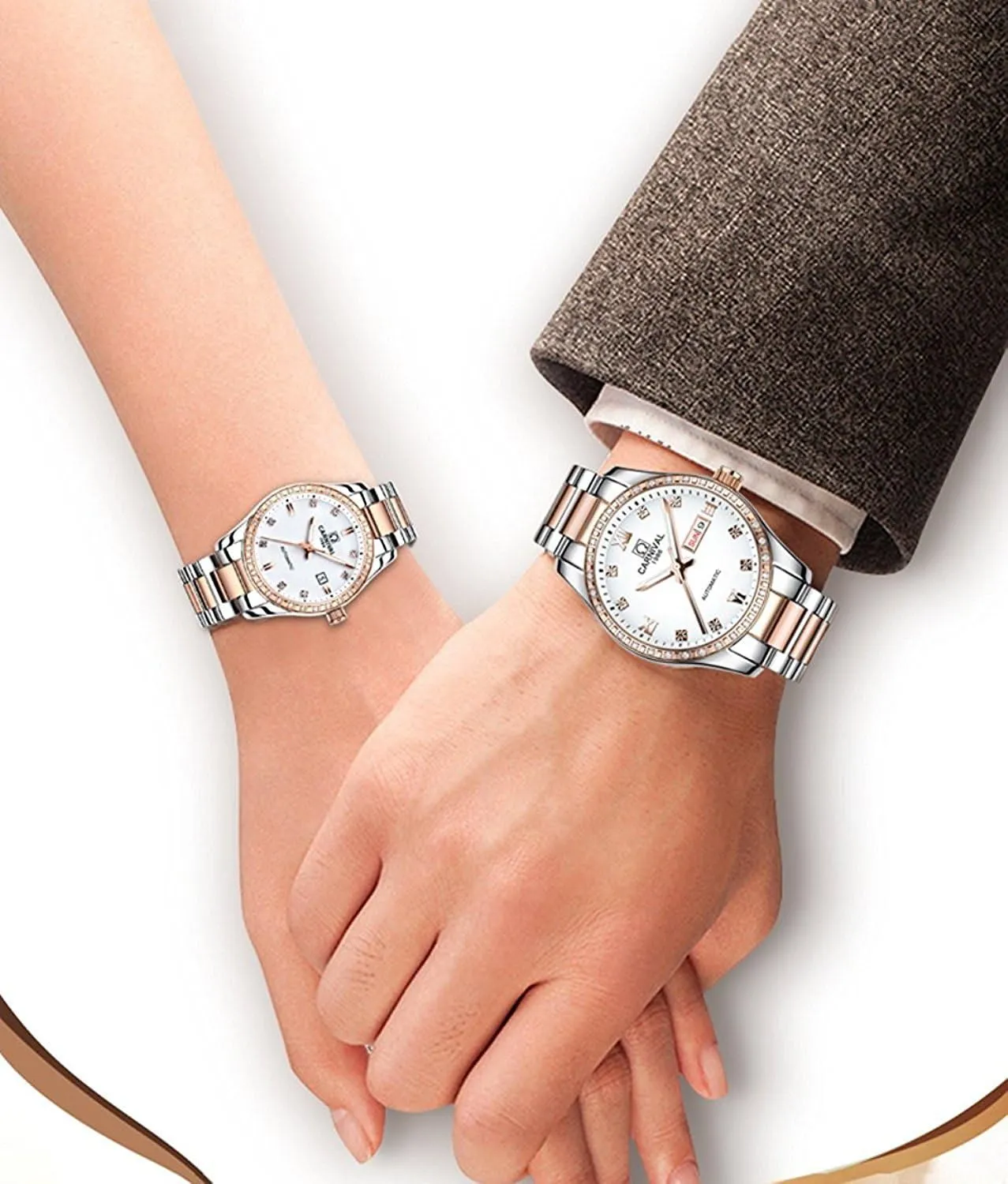 His and Hers of 2 carlien Couple Diamond Watches Automatic indolent majority imagery vulnerable Stainless Steel Waterproof Crystal Watch 
