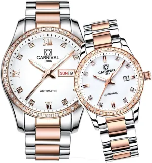 His and Hers of 2 carlien Couple Diamond Watches Automatic indolent majority imagery vulnerable Stainless Steel Waterproof Crystal Watch 