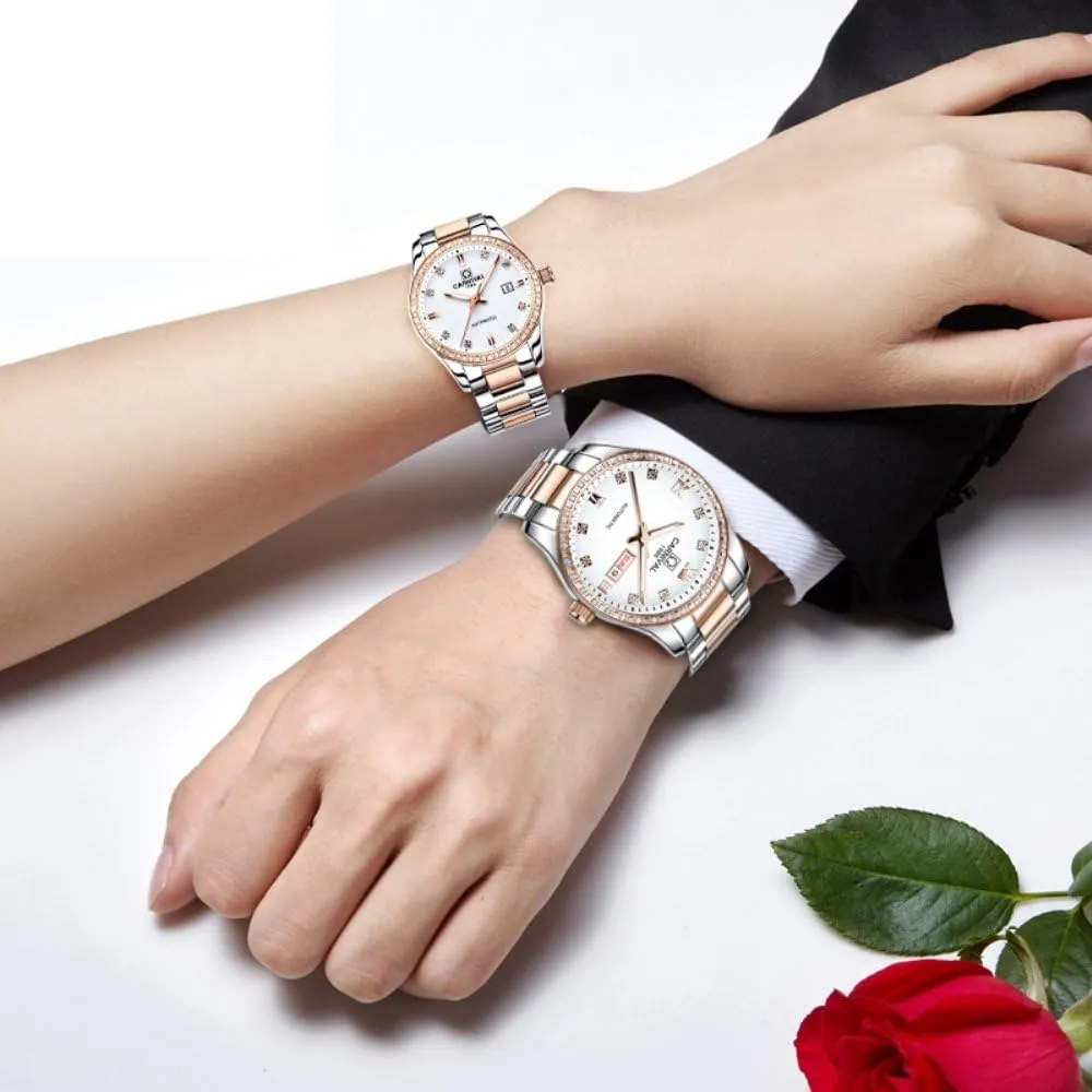 His Gift anecdote prone Set of Gosasa Couple Automatic Mechanical Watch Sapphire Glass Stainless Steel Watch Men and Women Her or 