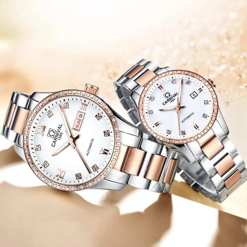 His Gift anecdote prone Set of Gosasa Couple Automatic Mechanical Watch Sapphire Glass Stainless Steel Watch Men and Women Her or 