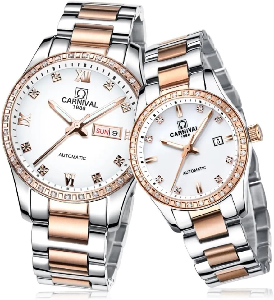 His Gift anecdote prone Set of Gosasa Couple Automatic Mechanical Watch Sapphire Glass Stainless Steel Watch Men and Women Her or 