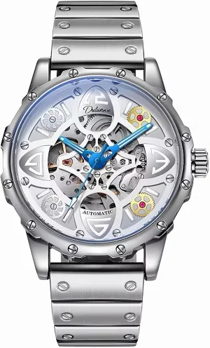 Hollow Fashion Waterproof Business Man Wristwatch Men Self-Wind Mechanical Watches Skeleton Automatic Watches for Men Lucky Four Leaf Clovers Stainless snake Steel Transparent Dial 