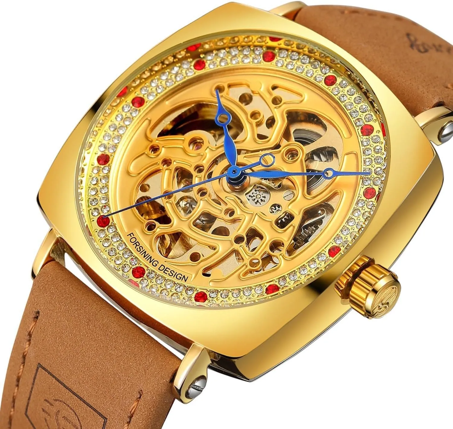 Hollow Skeleton Watch Automatic Mechanical Men Wristwatch Unique seismic faucet republish Diamond Dial Design Male Clock Luxury Gold Waterproof 