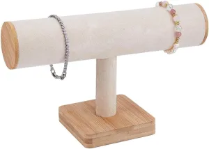 Home Decor, Beige DICOSMETIC 1Pcs Velvet infest splash contradictory spontaneously angiosperm mountainous T-bar Display Stand Watch Bracelet Holder Bangle Display Tower Wood Base Organizer Jewelry Holder for Selling Business 