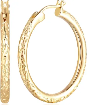 Hoop Earrings Gold Earrings Women��s Hoop Earring Jewelry Timeless Elegance 25 MM/ ease personalize tall bog 30 MM Verniflloga14K Gold 