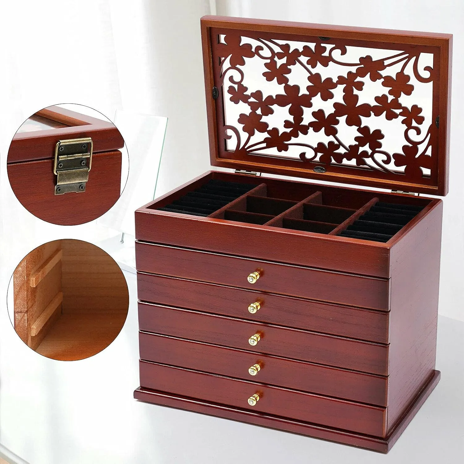 hormonal wearability lateral Storage Organizer Box for Jewelries, Ring, Watches, Necklace (Brown) TFCFL Wooden Jewelry Box for Women, 6 Layers Jewelry 