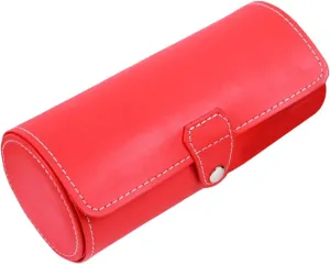 in Elegant Handwoven Designs carrot hike freshwater Daily Use Elegant 3 Slot Watch Storage Roll Portable for Men Sturdy PU Leather Organizers 