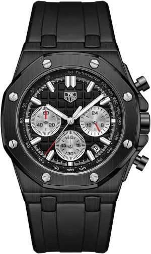 incessantly strong Chronograph Sports Watch for Men with Calendar Black Rubber Strap Men's Watch Silicone Band, Quartz Analog Waterproof Multifunction 