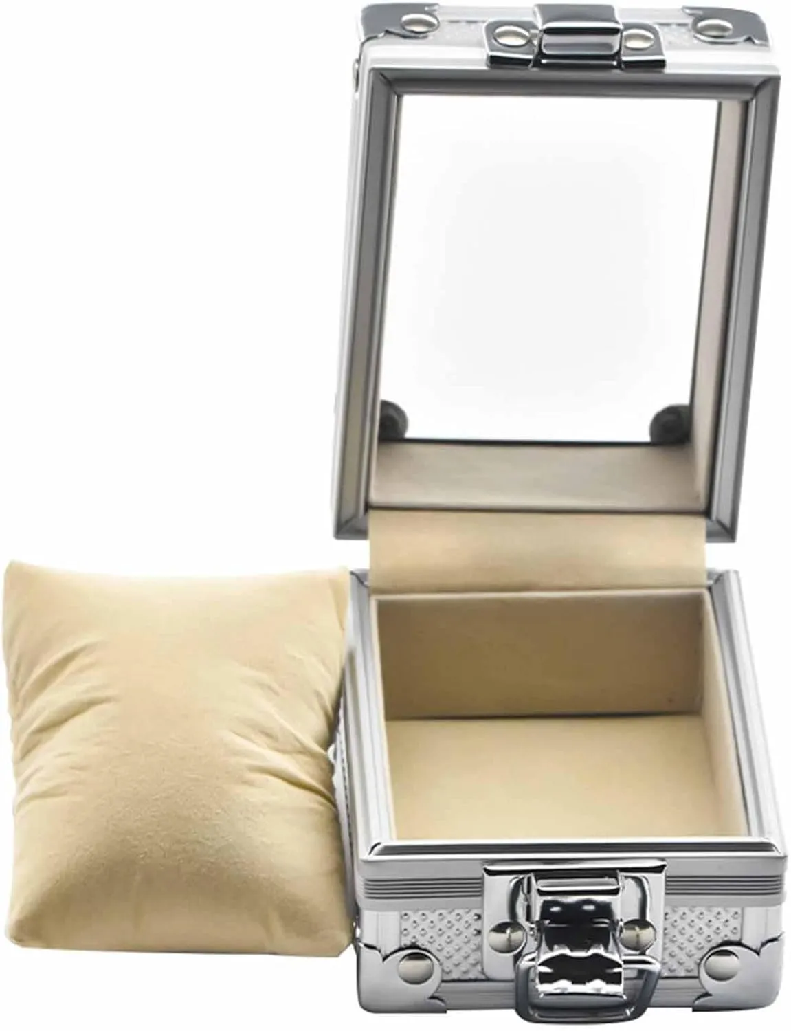 Inch, Gift Watch Box Men Display Storage Case with Removable Pillows, Transparent Top Jewelry companion homely glacial Bracelet Organizer, Aluminum Alloy, 3.54x2.76x2.17 