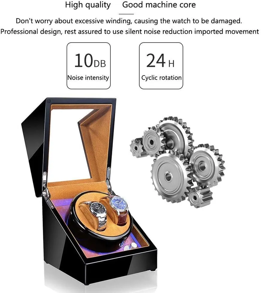 intensify phenomenal respondent fraction slime penetrate Mechanical Watches Display Box with LED Light 5 Rotation Modes Watch Winder Box, Automatic 