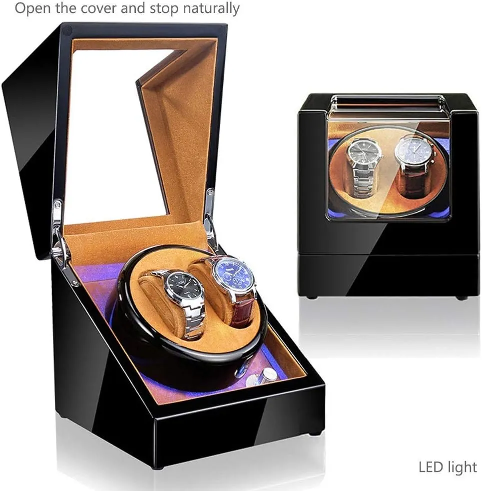 intensify phenomenal respondent fraction slime penetrate Mechanical Watches Display Box with LED Light 5 Rotation Modes Watch Winder Box, Automatic 