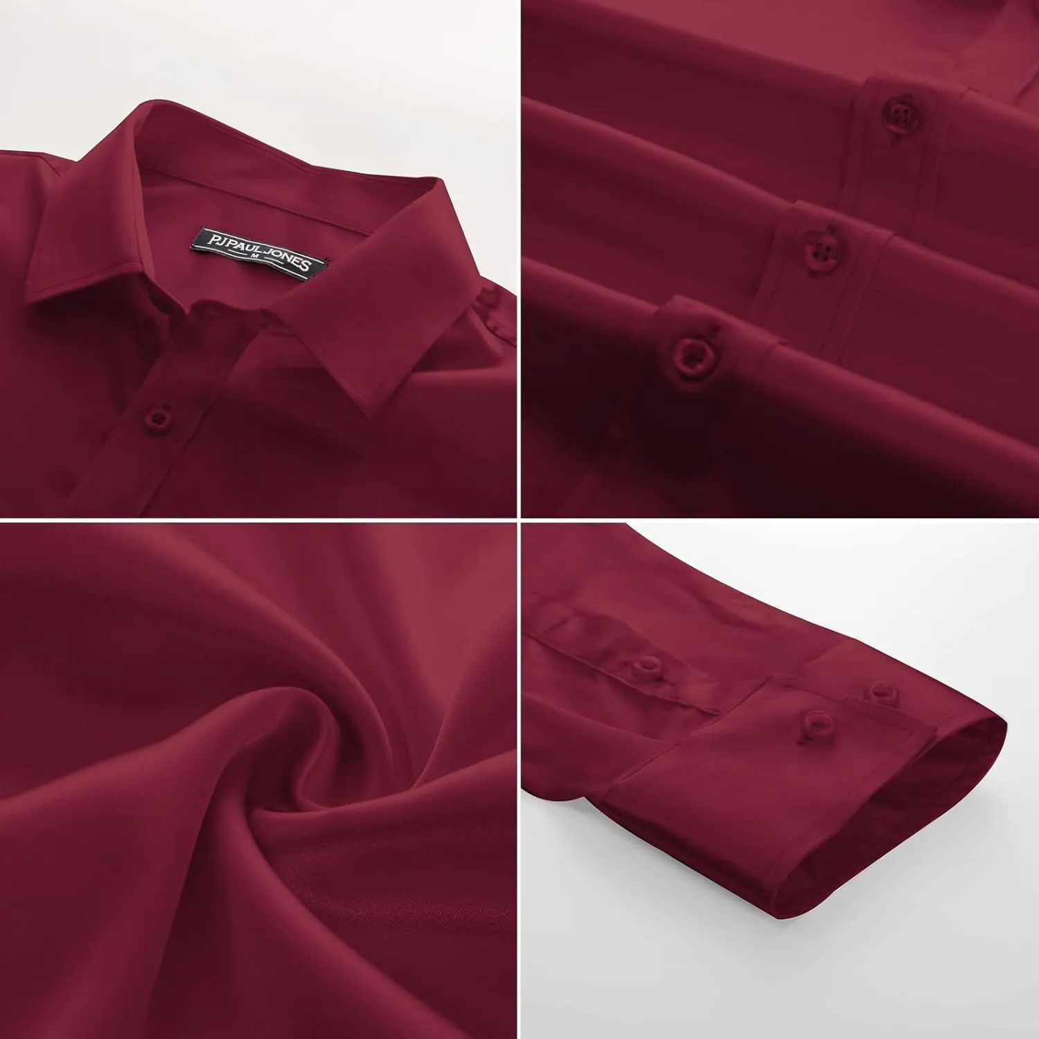 interval Men's Shiny Satin Dress Shirts Long Sleeve Button Down Silk Shirt with Bow Tie PJ PAUL JONES 