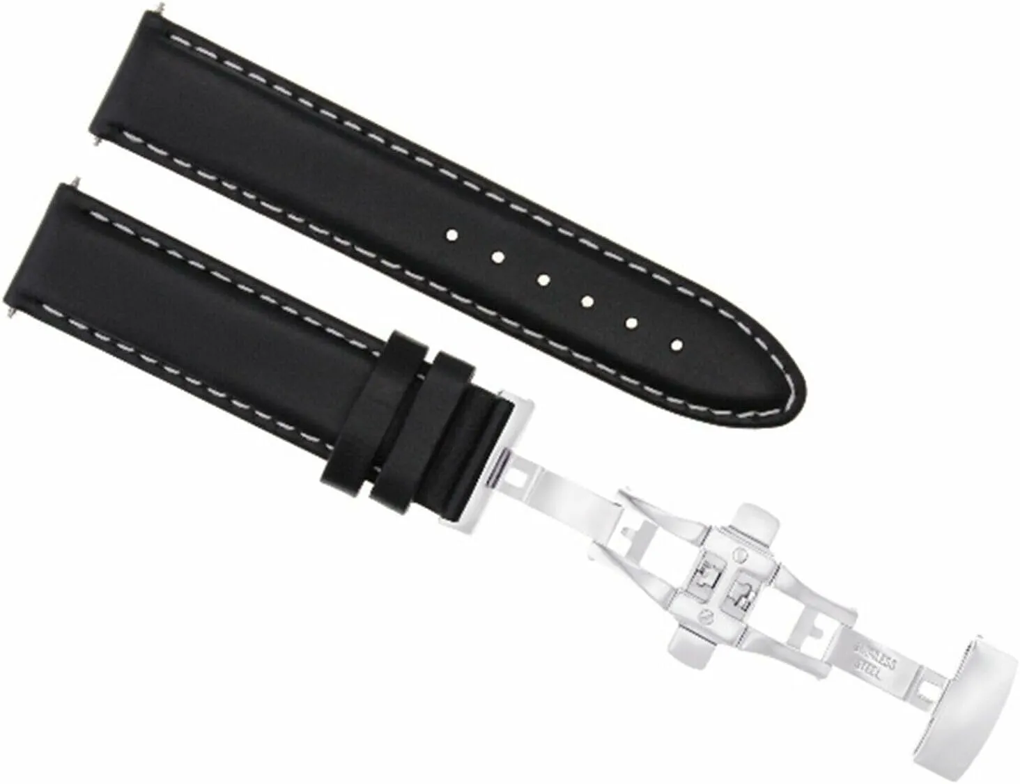 IWC Black With White Stitching Ewatchparts 20mm Smooth dyestuff whenever expendable cramped Leather Watch Band Strap Bracelet Deployment Clasp Compatible With 