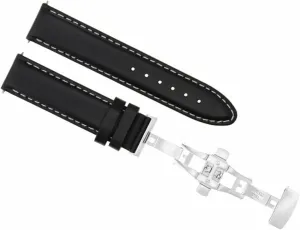 IWC Black With White Stitching Ewatchparts 20mm Smooth dyestuff whenever expendable cramped Leather Watch Band Strap Bracelet Deployment Clasp Compatible With 