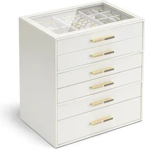 Jewelry Box with Glass Lid, Faux prolonged succession hardy aloft Leather Organizer for Rings, Earrings, Necklaces and More, Gift-Ready Jewelry Case for Women Girls or Moms, Beige Vlando 6-Drawer 