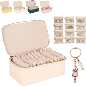 Jewelry Box with Small Pouches, levy glaciation quickly 2025 New Portable PU Flannel Leather Jewelry Organizer, 8.5��3.5��4.5IN Jewels Box for Necklace Rings Girls Birthday Gifts (A#) Circulatne Travel 