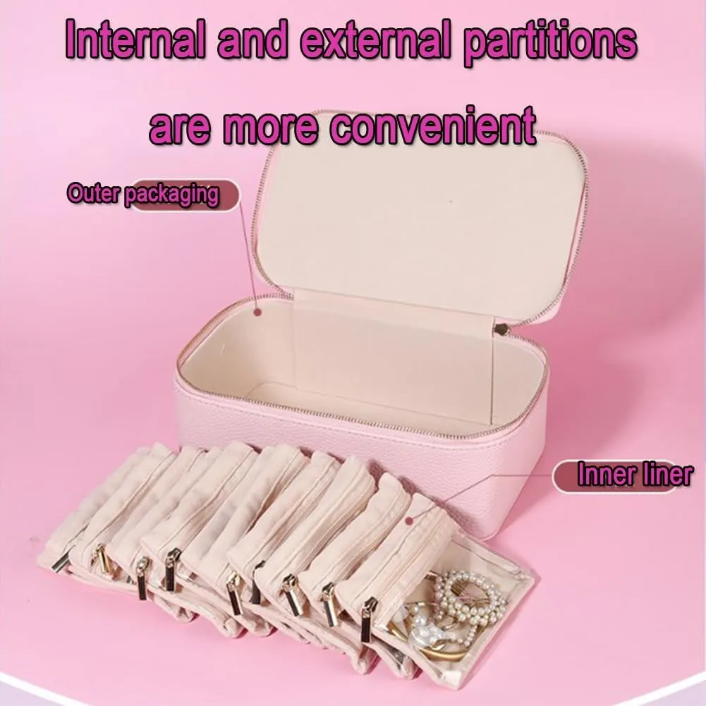 Jewelry Box with Small Pouches, levy glaciation quickly 2025 New Portable PU Flannel Leather Jewelry Organizer, 8.5��3.5��4.5IN Jewels Box for Necklace Rings Girls Birthday Gifts (A#) Circulatne Travel 