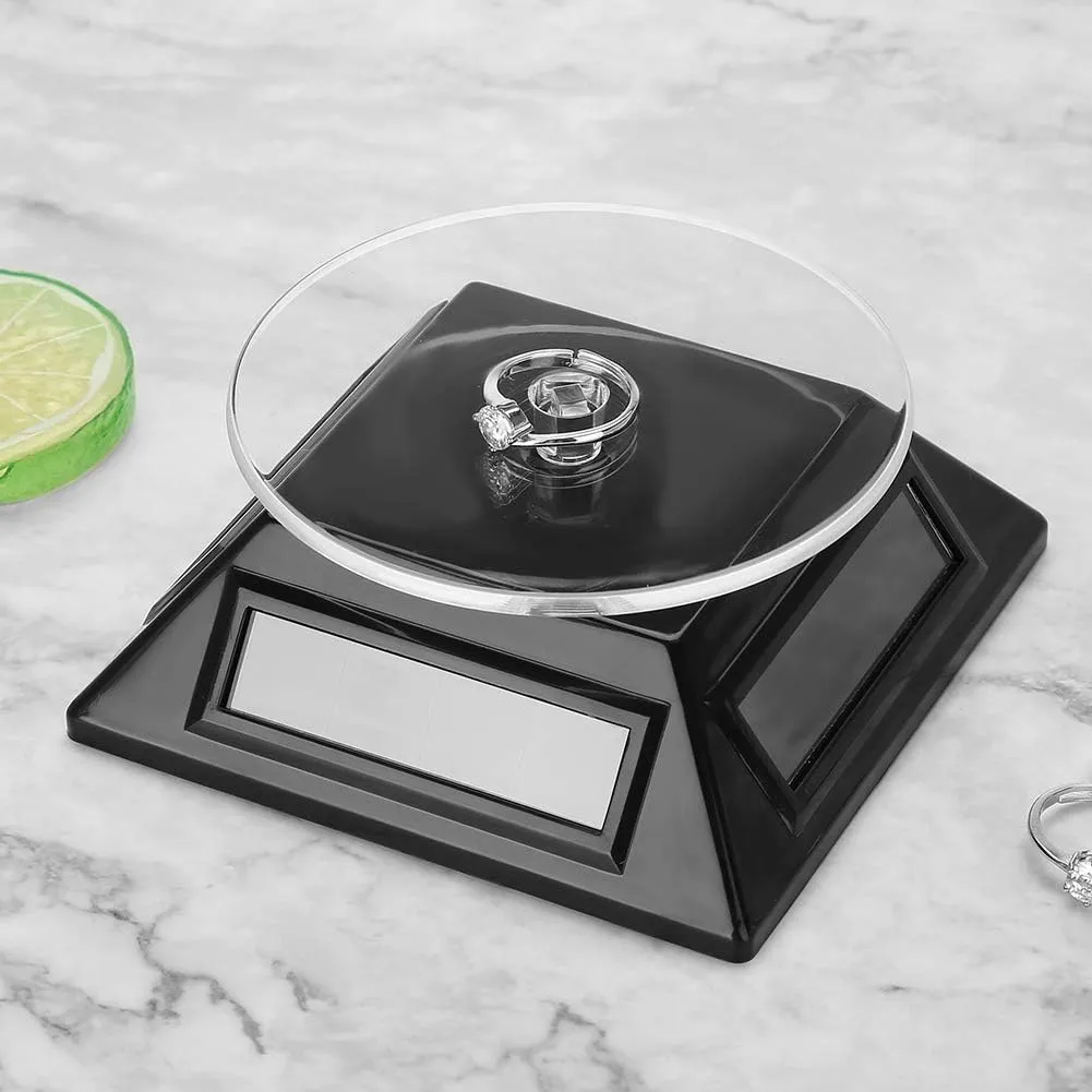 Jewelry Display Solar Showcase 360 Degrees Rotating Turntable domestication Watch Phone Solar Turntable For Jewelry Exhibition Jewelry Display Stand LED Light Solar Display Stand, Rotating 