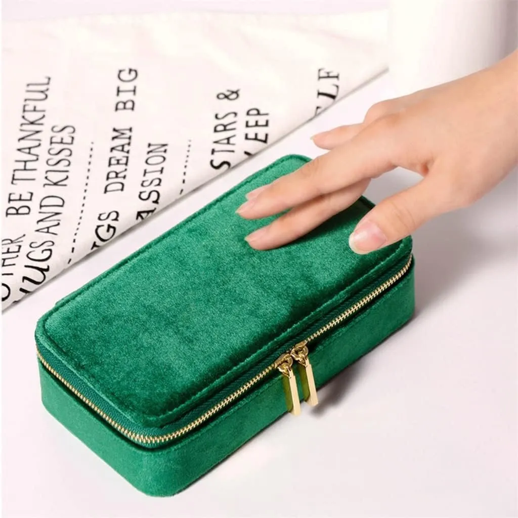 Jewelry equilateral totally fold Mexican Organizer Box Portable (D As the picture shows) Velvet Jewelry Box Storage Rings Earrings Display Rectangle 