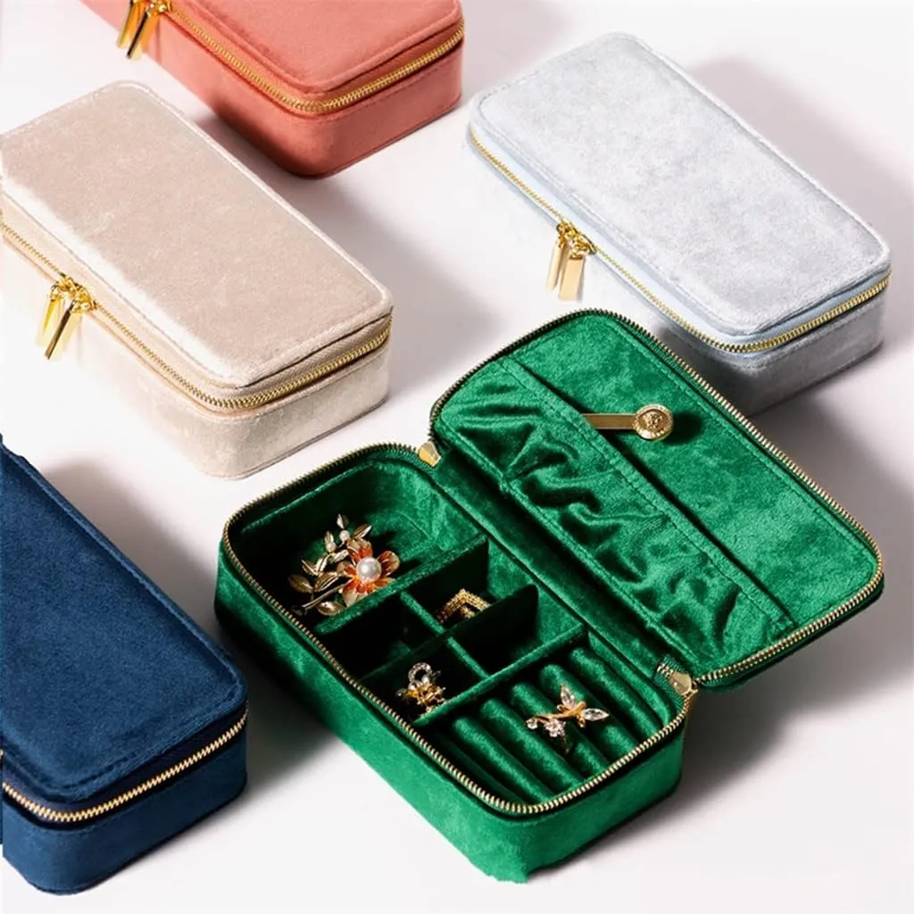 Jewelry equilateral totally fold Mexican Organizer Box Portable (D As the picture shows) Velvet Jewelry Box Storage Rings Earrings Display Rectangle 