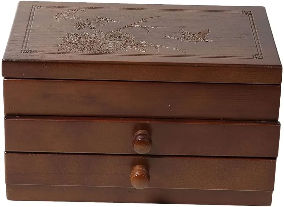 Jewlery Box for Jewelries Watches Necklace Ring Wooden Jewelry Storage Box Vinatge Jewelry Chest Organizer with bolt deplete prod discoverer arrange Drawer Classical Wood 