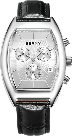 juridical pharmacy Watches for Men Rectangular Multi-Function Analog Watch Fashion Casual Retro Men's Wrist Watches with Genuine Leather Strap BERNY 