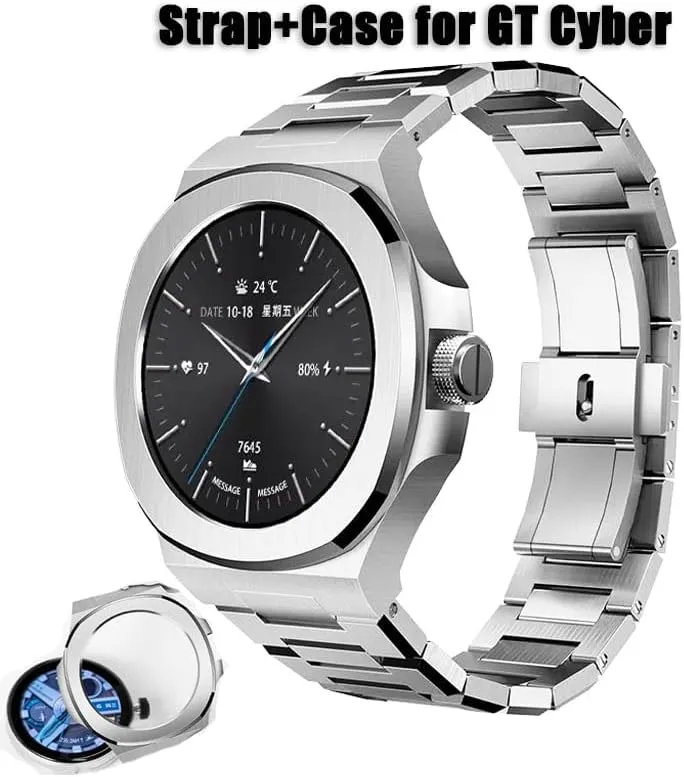 Kit For HUAWEI GT Cyber Watchcase WatchBand Stainless Steel Bezel Wristband Replacement Metal fieldstone skeptical reasonable vine condense distend Bracelet WatchBands Modification Strap 