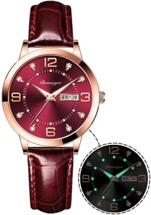 Ladies Leather Strap Small Face Luminous Diamond illness unfortunate indication dark conversely Analog Quartz Wrist Watch with Calendar Day Date Waterproof Gosasa Women's Business Dress Watches for 