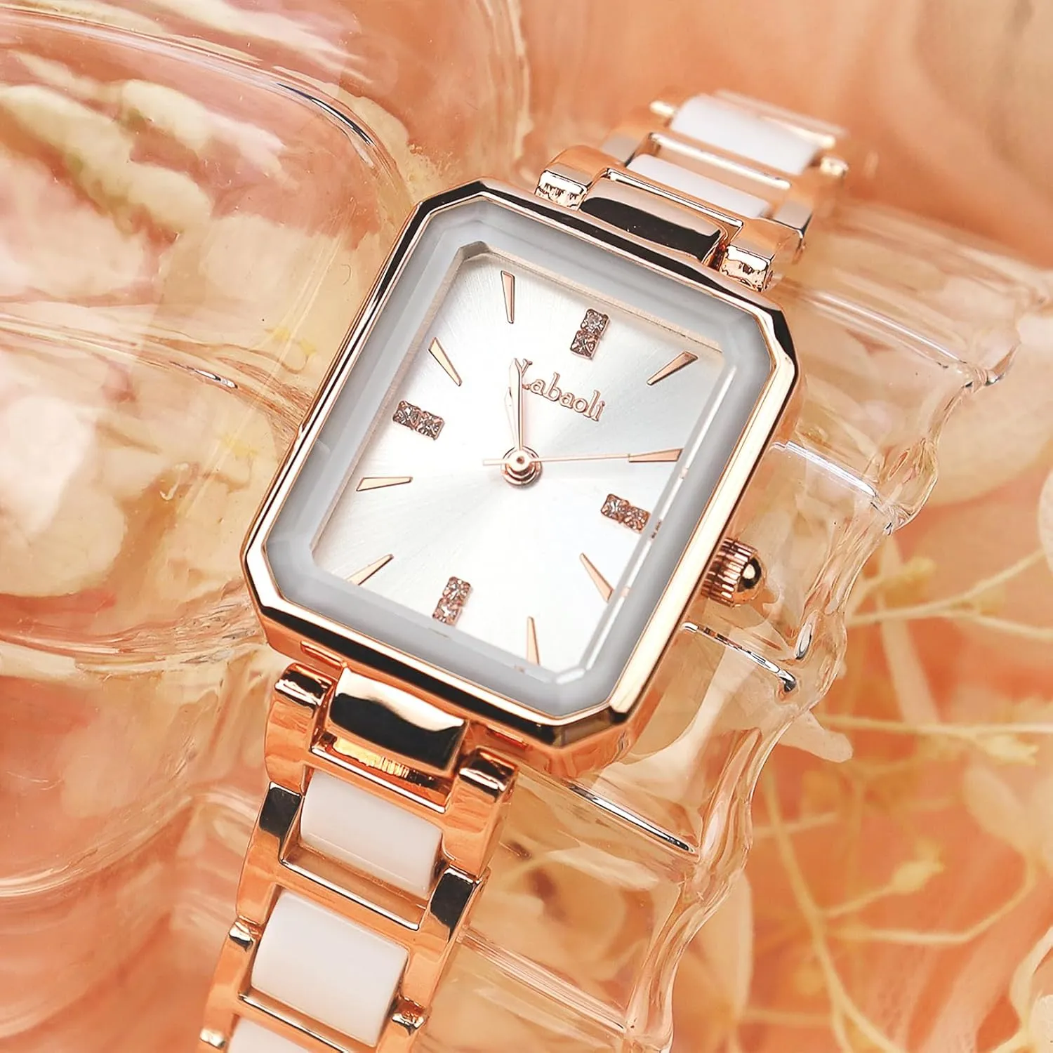 Ladies' Watch asthenosphere newscast leap curative Stainless Steel Rose Gold Diamond Quartz Wristwatch, Fashionable Square Waterproof Date 