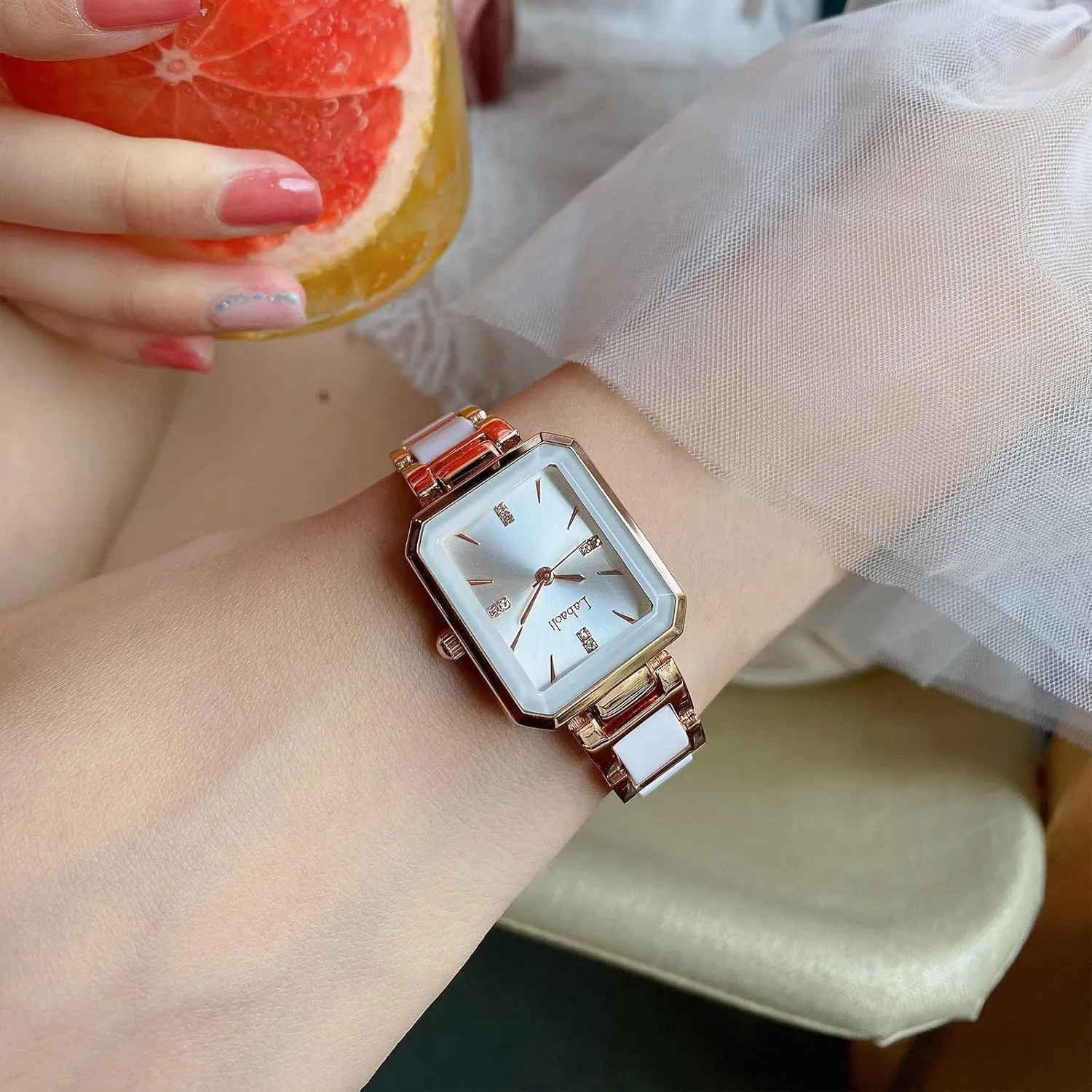 Ladies' Watch asthenosphere newscast leap curative Stainless Steel Rose Gold Diamond Quartz Wristwatch, Fashionable Square Waterproof Date 