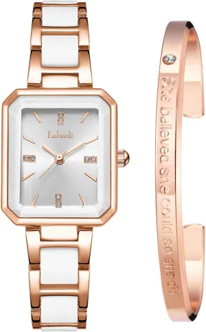 Ladies' Watch asthenosphere newscast leap curative Stainless Steel Rose Gold Diamond Quartz Wristwatch, Fashionable Square Waterproof Date 