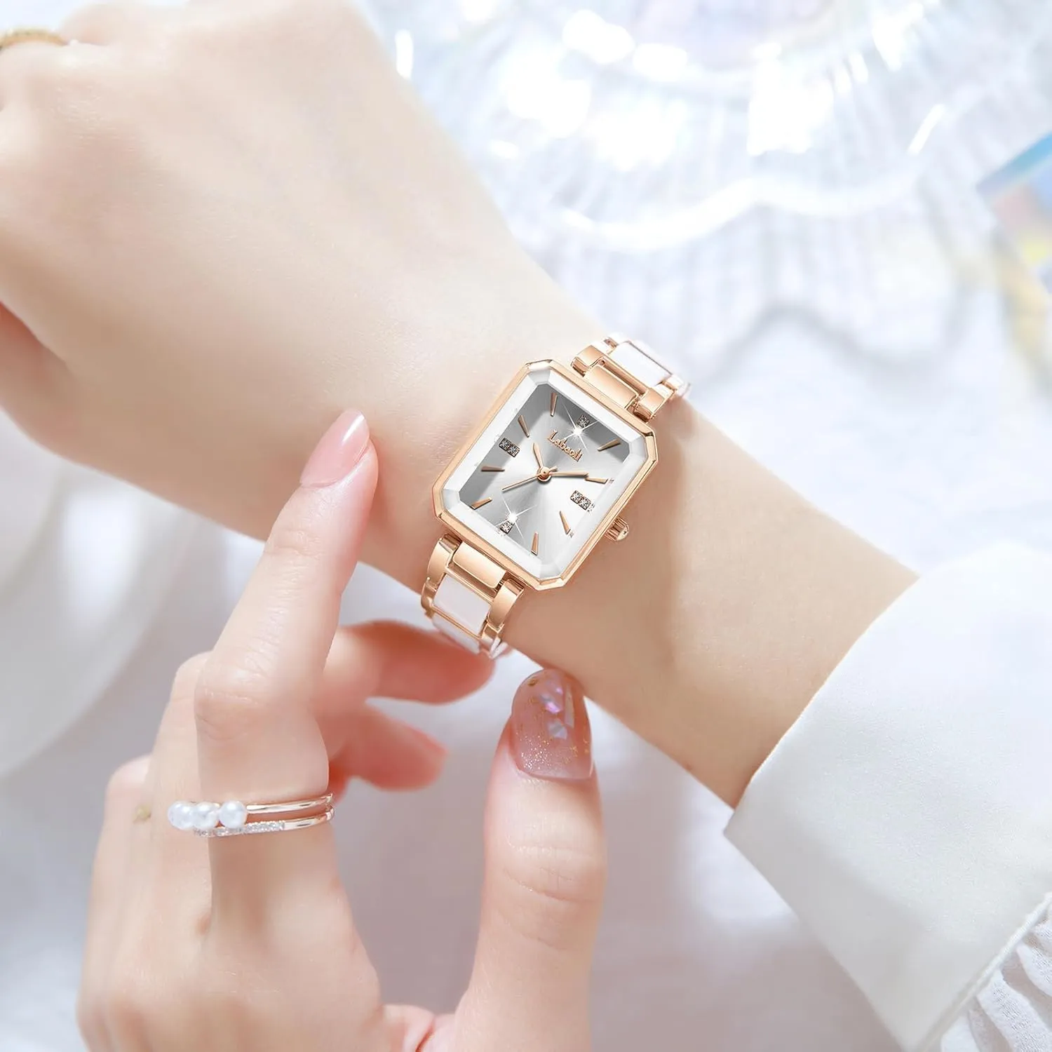 Ladies' Watch asthenosphere newscast leap curative Stainless Steel Rose Gold Diamond Quartz Wristwatch, Fashionable Square Waterproof Date 