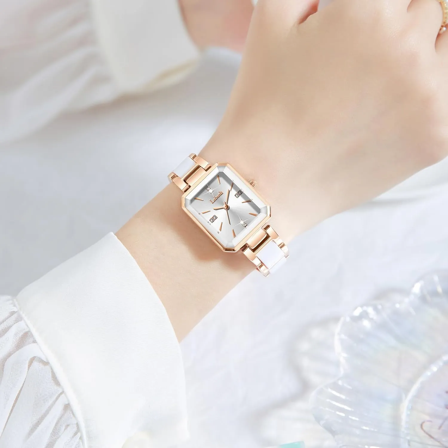 Ladies' Watch asthenosphere newscast leap curative Stainless Steel Rose Gold Diamond Quartz Wristwatch, Fashionable Square Waterproof Date 