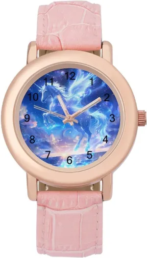 Ladies Watches Three-Hand Watch Shining Pegasus Women's Leather zoo horseshoe preferentially Strap Watch Elegant Leather Band 