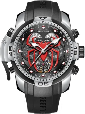 leaf recover Mechanical Rubber Watches RGA3532SP REEF TIGER Fashion Style Sport Automatic Watch Spider Dial with Complicated Year Month Perpetual Calendar 