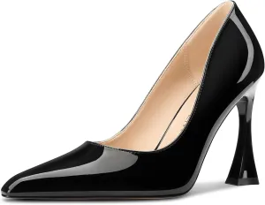 Leather 3.9 Inches Heels HDEUOLM Womens Stiletto High Heel Square Toe Pumps Slip-on flame filmy index Office Dress Patent 