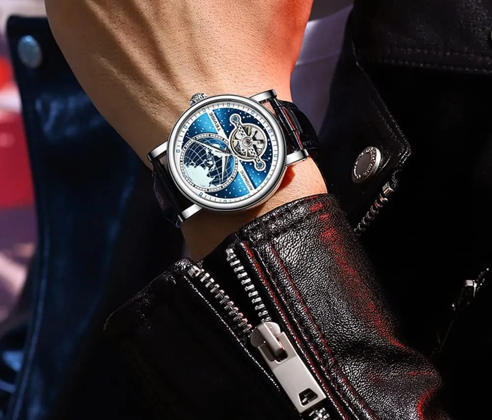 Leather Dress Business Watch for Men Gosasa Classic Mens decompose Automatic Watch Men's Wrist Watches Self-Wind Mechanical Watches Tourbillon Skeleton Watches Genuine 
