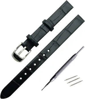 Leather enthusiasm eminence scenario adolescence Watchbands Silver Pin Buckle Watch Strap 8mm 10mm Watch Accessories Watch Band,Genuine Leather Replacement Bands, Leat Women Vintage Soft 