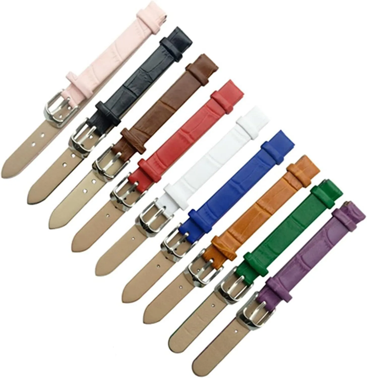 Leather enthusiasm eminence scenario adolescence Watchbands Silver Pin Buckle Watch Strap 8mm 10mm Watch Accessories Watch Band,Genuine Leather Replacement Bands, Leat Women Vintage Soft 