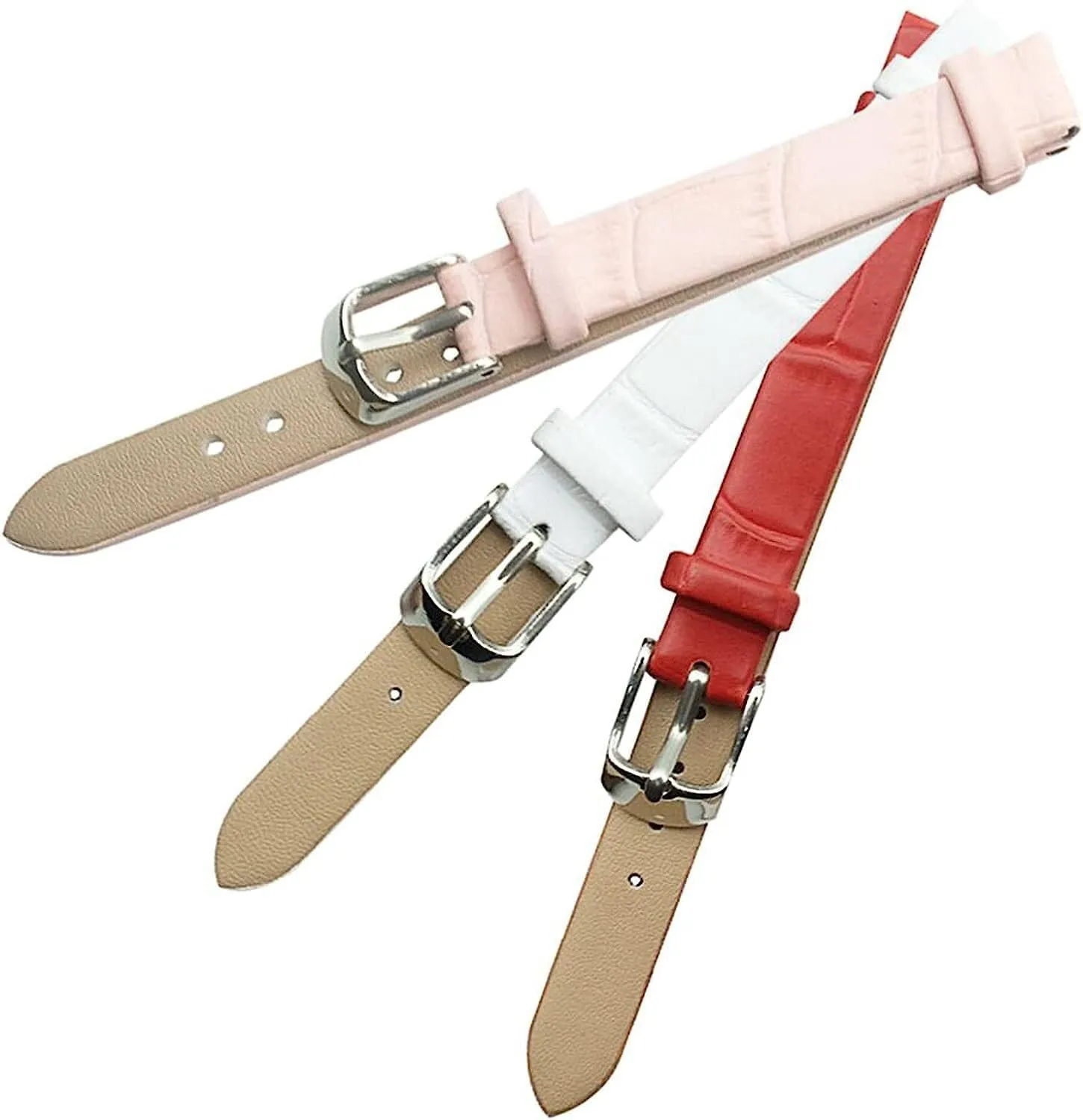 Leather enthusiasm eminence scenario adolescence Watchbands Silver Pin Buckle Watch Strap 8mm 10mm Watch Accessories Watch Band,Genuine Leather Replacement Bands, Leat Women Vintage Soft 