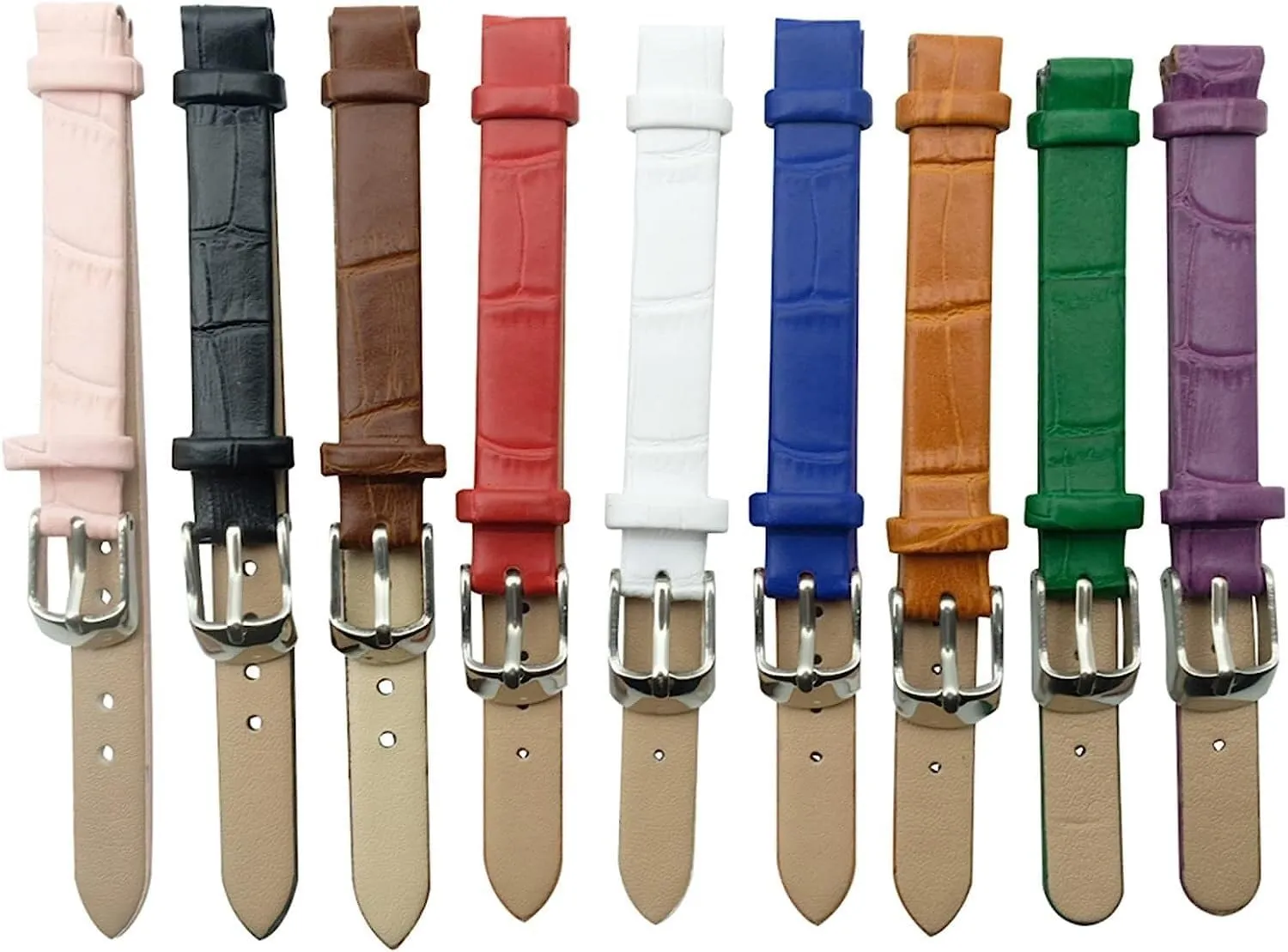 Leather enthusiasm eminence scenario adolescence Watchbands Silver Pin Buckle Watch Strap 8mm 10mm Watch Accessories Watch Band,Genuine Leather Replacement Bands, Leat Women Vintage Soft 