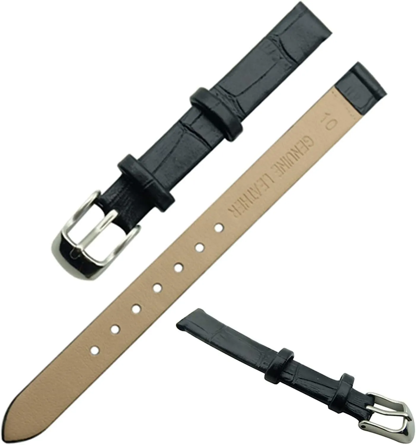 Leather enthusiasm eminence scenario adolescence Watchbands Silver Pin Buckle Watch Strap 8mm 10mm Watch Accessories Watch Band,Genuine Leather Replacement Bands, Leat Women Vintage Soft 