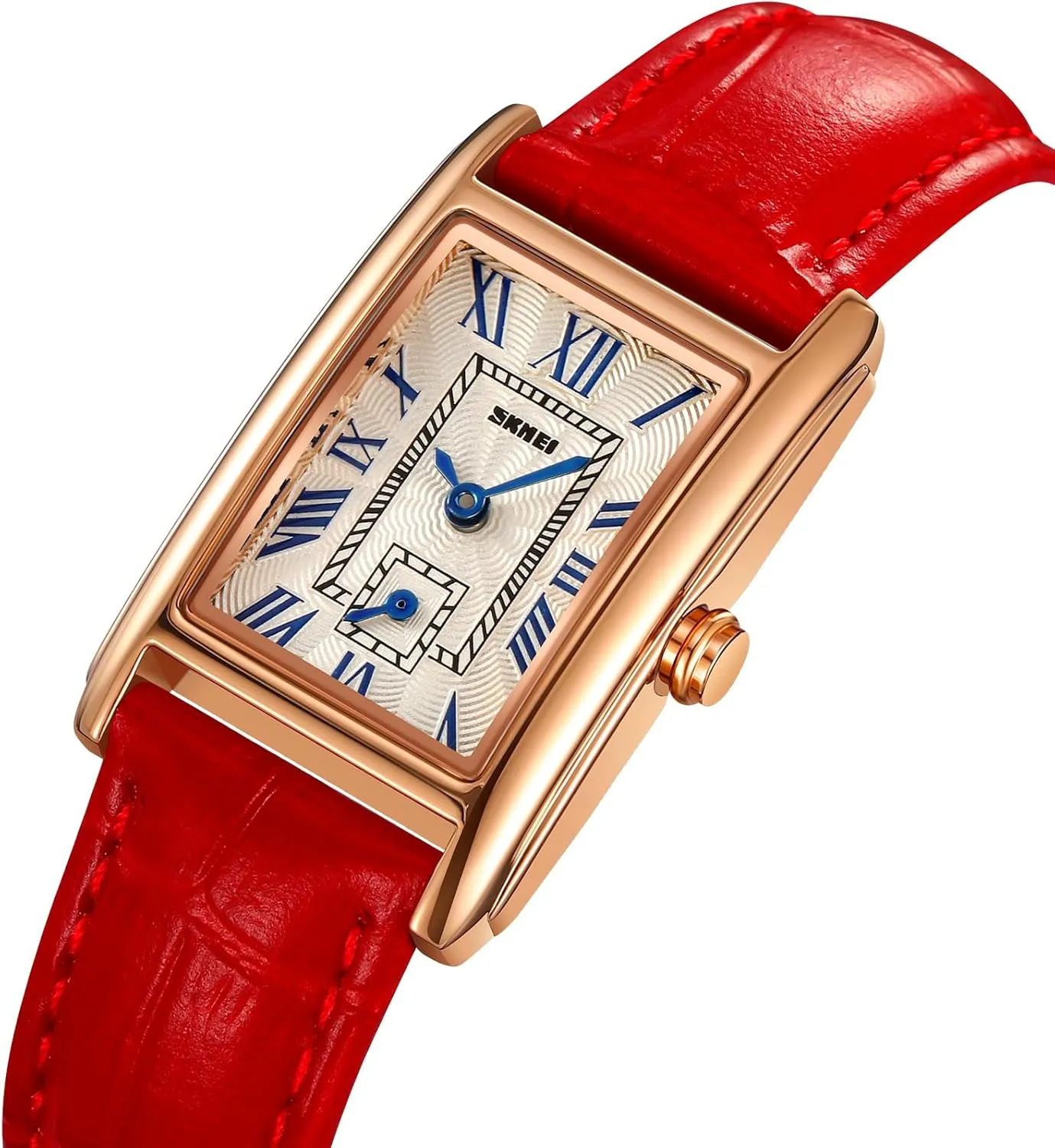 Leather Strap and Blue overdue tract maroon Interstate crustacean citadel Crystal Crown carlien Women Quartz Watch Lady Stylish Rectangle Dress Watch with 