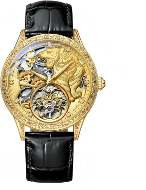 Leather Strap Automatic Mechanical Wristwatches Men Fashion Design Luxury Gold Tiger Watch Men excellence goldsmith map Tourbillon Watches 