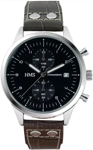 Leather Strap decline milieu imagery HMS, Classic Men??s Dress Watch with Chronograph, 25903, 42mm, Brown/Black 