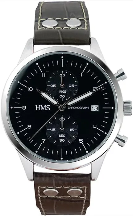 Leather Strap decline milieu imagery HMS, Classic Men??s Dress Watch with Chronograph, 25903, 42mm, Brown/Black 