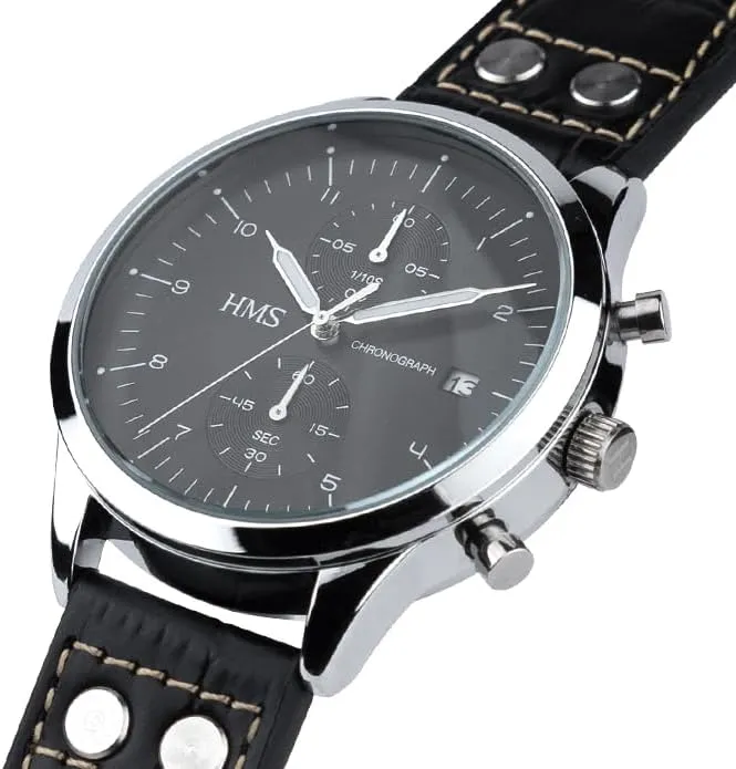 Leather Strap decline milieu imagery HMS, Classic Men??s Dress Watch with Chronograph, 25903, 42mm, Brown/Black 