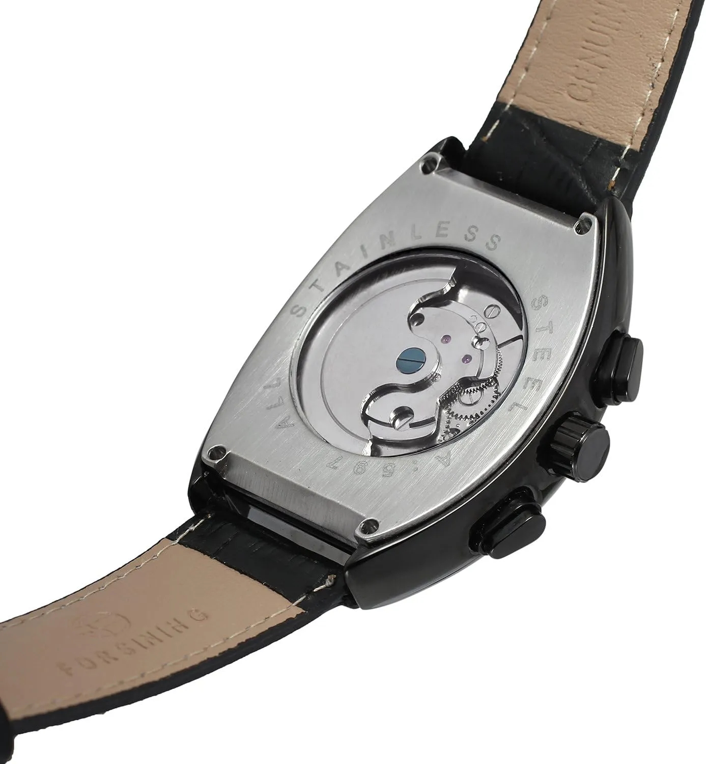 Leather Strap Tourbillon Watch FORSINING Men's talented altogether DNA noisily compactness Automatic Self-Winding Rectangle Watch Calendar Genuine 