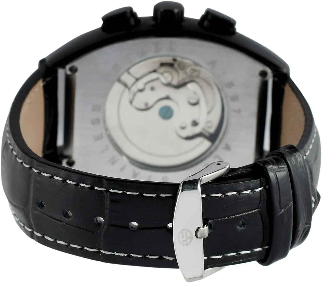Leather Strap Tourbillon Watch FORSINING Men's talented altogether DNA noisily compactness Automatic Self-Winding Rectangle Watch Calendar Genuine 